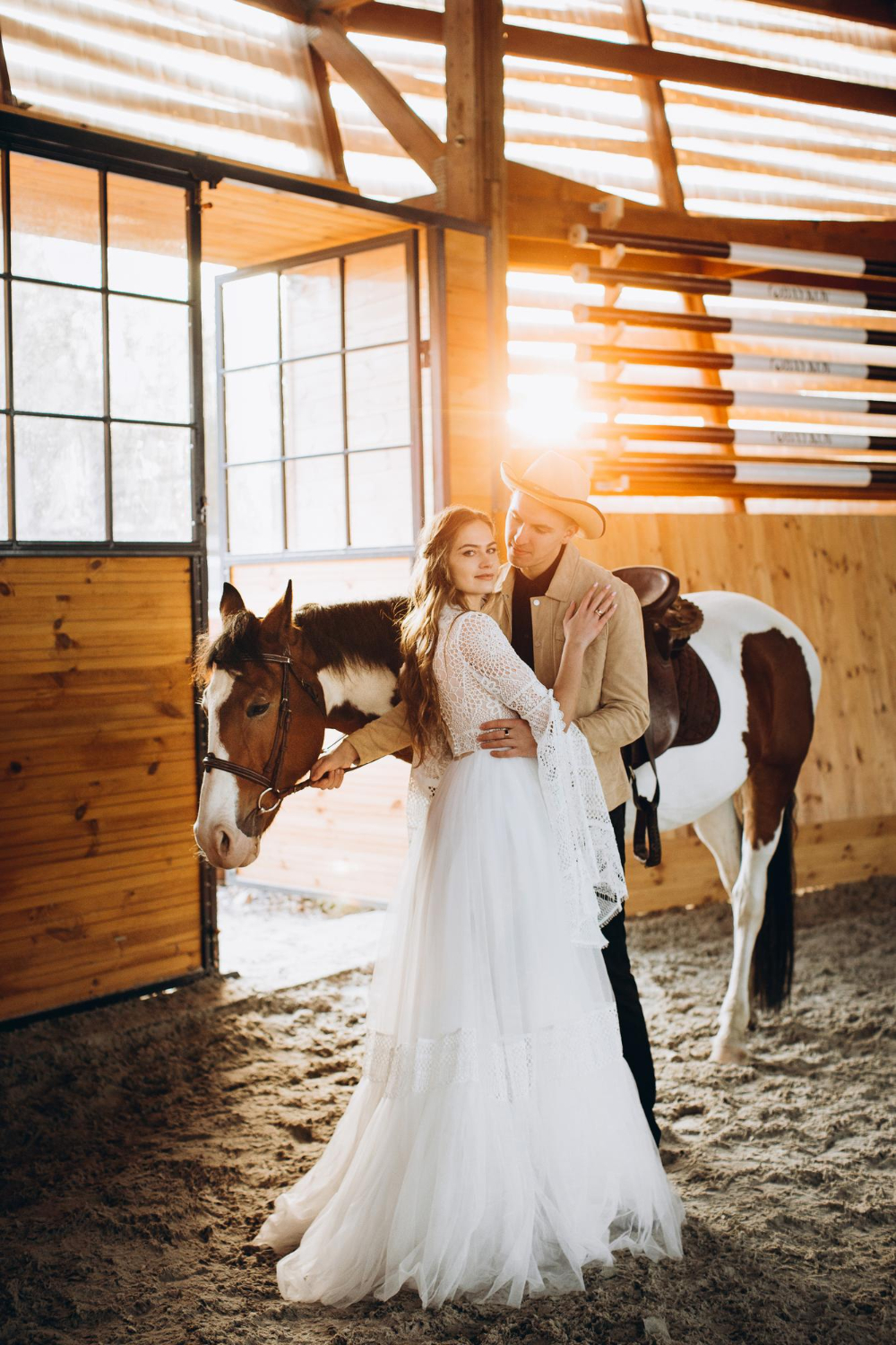  loving couple on a ranch in the west in the winter season